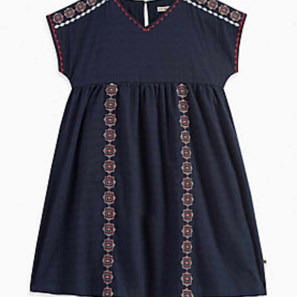 Girl's Navy Blue Embroidered Tunic Dress Sz Large